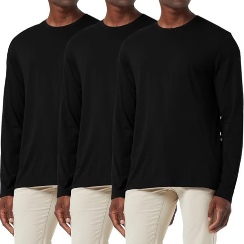 3 Pack Men's Cotton Shirt Loose Fit Long Sleeve T-Shirt Moisture Wicking Crew Neck Shirts Comfort Casual Base Layer Tops