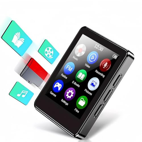 Weinsamkeit Lecteur MP3 1.8 Écran Tactile Complet avec Bluetooth 5.0, Lecteur de Musique Portable avec Haut-Parleur/Enregistrement Vocal/Radio FM/Vidéo, 64 Go Intégré, Carte TF Extensible à 128 Go