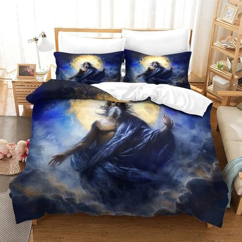 CasCam Jesus Bettbezug Bettwäsche Set Kinderbettwäsche-Set Reißverschluss Mit Kissenbezug Betten Set Für Jungen Und Mädchen, Kinder Single(140x200cm)