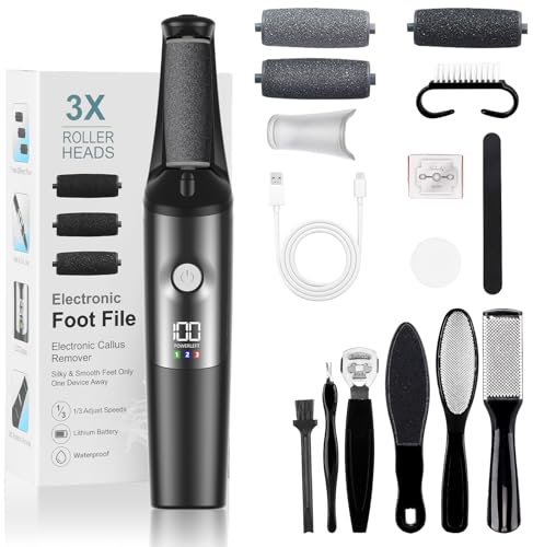 PKBD Pedicure Elettrico Professionale Piedi,Strumenti per la cura dei Piedi e Kit di Accessori,3 Velocità,Impermeabile,Super Lunga Durata Della Batteria,Lima Elettrica per Piedi Esfoliante,Nero