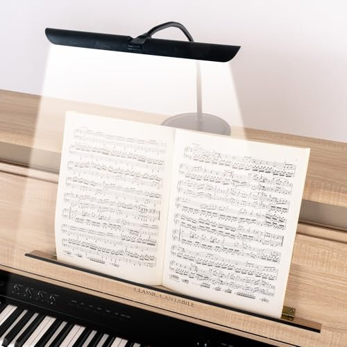 Classic Cantabile SM Pianoleuchte Easy - Dimmbare Klavierlampe mit Memory-Funktion - Tischlampe mit Schwanenhals - Warm-weißes Licht mit 18 LEDs - Notenpultleuchte mit Touch - Klavierleuchte Schwarz