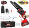 Chainsaw Cordless 8 Inch with 4000mAH Battery, Powerful Electric Chainsaw with 2 Chains and Security Lock,Handheld Small Chain Saw for Wood Cutting Tree Trimming Gardening,Red