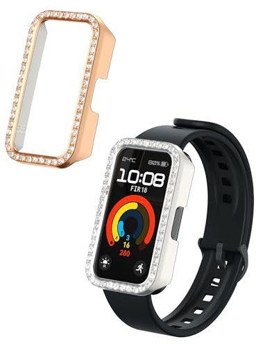 kwmobile 2X Coque Cadre Compatible avec Huawei Band 9 / Band 8 Coque Cadre Montre - Étui pour Cadre Montre connectée Fitness Tracker - argenté-Or Rose