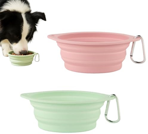 KYLOS 2 Ciotole Pieghevoli per Cani Portatili - in Silicone Alimentare da 350ml - Ideali per Viaggi e Escursioni - Colori Rosa Chiaro e Verde - Facili da Pulire e Impermeabili
