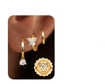 MILACOLATO 3 Paar Ohrringe Silber 925 Set für Damen | 14K Vergoldet Kleine Creolen Silber 925 Hypoallergen Ohrringe Stapelbar Zirkonia Schmuck Set für Mehrere Piercings