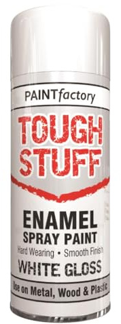 PF Tough Stuff Enamel Spray Paints – 400ml Aerosol for Wood, Metal, Plastic & DIY Projects – Gloss, Matt & Primer Finishes (White Gloss - 2579)