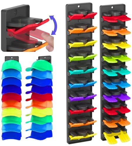 AURIVEE Cap Organizer 2er-Pack,Wandhalterung für Baseballcaps mit Federclips - Hält 20 Kappen, Starke Klebepad & Schrauben, Schont die Schirmform, Platzsparend