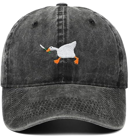 Generisch PHITALO Vintage Baseball Cap, Gans-Stickerei, Dunkelgrau, 100% Baumwolle, Verstellbar 56-58 cm, Dad-Cap-Stil, Gans mit Messer-Stickerei