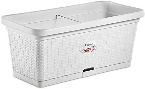 Stefanplast fioriera natural con riserva acqua e ruote 80x40cm Altezza 34cm (Bianco)