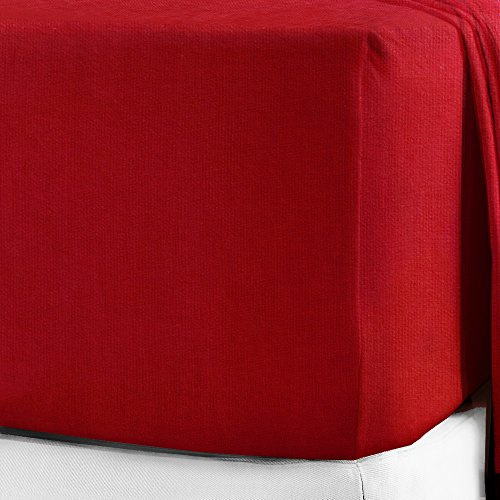Extra tiefe Spannbettlaken aus 100 % gebürstetem Baumwoll-Flanell, 40 cm tief, in 12 Farben, rot, Einzelbett
