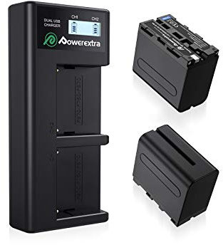 Powerextra 2 Ersatzakkus für NP-F970 NP-F960 NP-F950 NP-F930 und LCD Dual Ladegerät - Kompatibel mit CCD-TR-Serie, CCD-TRV-Serie, DCR-TR-Serie, DCS-CD, MVC-FD-Serie und mehr