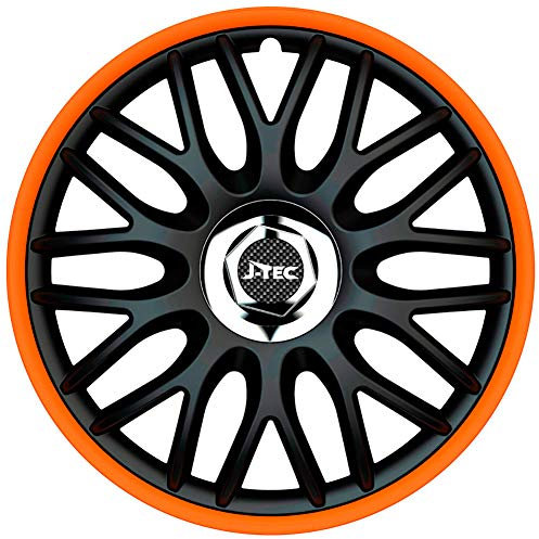 Satz J-Tec Radzierblenden Orden R 13-Zoll Schwarz/Orange + Chrom Ringe