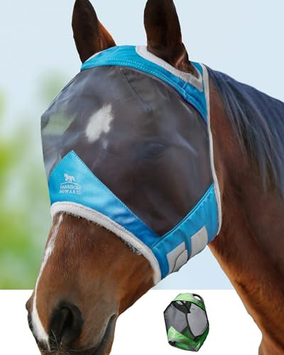 Harrison Howard CareMaster Pro Luminous Pferde Fliegenmaske UV-Schutz Fleece-Polsterung Standard Dresden Blau Kaltblut (XL)