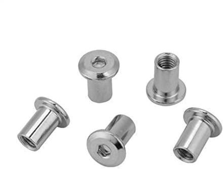 Tuercas hexagonales planas, M6 M8 Níquel enchapado en hierro Tuercas planas Cabeza redonda Tuerca hexagonal Tornillos de cabeza hexagonal Inserciones roscadas Tuercas de inserción(M6*15 50PCS)