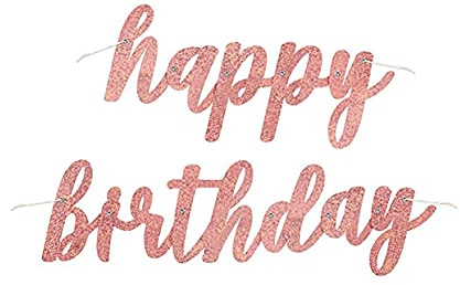 Rose Gold Glitz Happy Birthday Script Prismatic Foil Jointed Banner (83cm) - Perfect Party Decor for Birthday, & Celebrations - 2 Pc