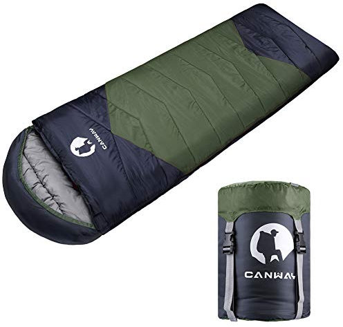 CANWAY Schlafsack Sommerschlafsack Schlafsäcke Mumienschlafsack aus Baumwolle als Füllstoff wasserabweisend für Camping Indoor Outdoor Erwachsene 1,9KG (Grün-Polyester)