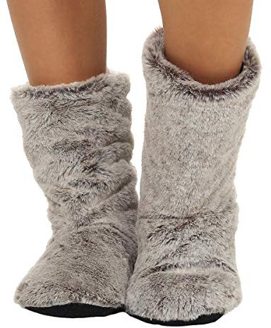 MATYFASHION stylische Hüttensocken, Hausschuhe, Hüttenschuhe mit ABS und Teddyfell BF 0031 (39-42, Grau)