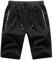 JustSun Kurze Hosen Herren Shorts Sommer Kurze Jogginghose Baumwolle Sweat Sport Shorts mit Reißverschluss Schwarz L