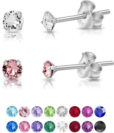 DTPsilver - 2 PAIRES de * MINI * Boucles d'oreilles/Clous en Argent Fin 925 et Cristaux de Swarovski® Elements Ronds - Diamètre: 3 mm - Couleur: Cristal Clair + Rose Clair