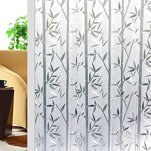 Shackcom Fensterfolie Selbsthaftend Blickdicht Sichtschutz Sichtschutzfolie 60x200CM Statisch Haftend Anti-UV Bambus Muster Dekorfolie für Bad Küche Büro Zuhause-J035