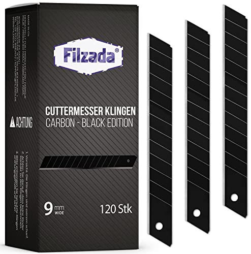 Filzada® 120x lames de rechange cutter 9mm BLACK - Lames de cutter ultra coupantes - Lames sécables pour cutters 9mm