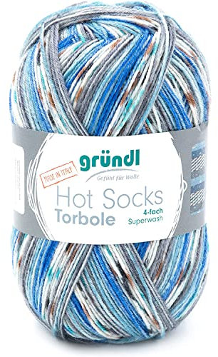 Gründl Hot Socks Torbole (Sockenwolle aus 75% Schurwolle (superwash) & 25% Polyamid, 4-fach Sockengarn, 100g / 420m, Nadelstärke: 2,5-3mm, 100g), beige-royal-burgund-weiß-petrol-graphit, 45x37x9 cm