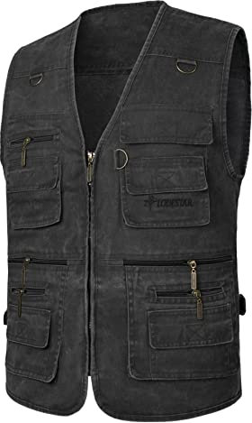 Yukirtiq Herren Angeln Weste ärmellos Freizeit Jagd Herrenwesten Sommer Trekking Wander Weste Reporterwesten Safari Weste mit Vielen Taschen, Schwarz, L