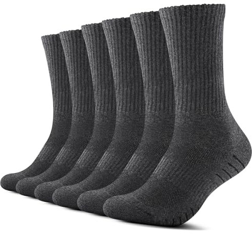 TUUHAW 6 Paar Socken Herren Damen Crew Sportsocken Wandersocken Trekkingsocken Baumwolle Atmungsaktiv Sneaker Socken 43-46 39-42 35-38 47-50, Grau-35-38