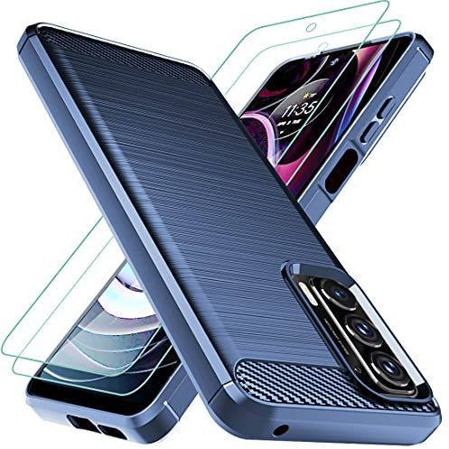 Osophter Coque Smartphone pour Moto Edge 2021, Motorola Edge 2021 avec 2 protecteurs d'écran en caoutchouc TPU souple pour Motorola Moto Edge (2021) (bleu marine)