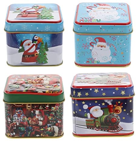 Cabilock Metalldose Weihnachten Metall Dose Keksdose: 4 Stücke Vintage Geschenkdose Blechdose Teedose Kinder Sparschwein Retro Vorratsdose Gebäckdose Plätzchen Süßigkeiten Schachtel Xmas Deko