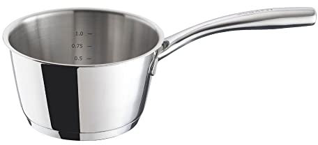 BUGATTI Cucina Italiana, Casseruola in Acciaio inox 18/10, Pentola Per Tutti i Piani Cottura e Per Forno, Manico Lungo, Coperchio in Vetro, Spessore Tre Strati, Diametro 16 cm