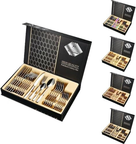 Faizee Möbel | Besteck Set für 6 Personen | 24-teiliges Edelstahl Besteckset | Hochglanzpoliert & rostfrei | Spülmaschinenfest & langlebig | Edles Tafelbesteck in Silber mit Geschenkbox