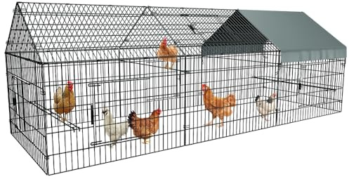 PawGiant Chicken Coop, Chicken Run Pen for Yard with Cover Outdoor Metal Portable Chicken Tractor Cage Enclosure Crate Outside for Small Animals Duck Rabbit Hen 130×40×40