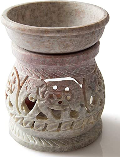 Zap impex Ölwärmer-Brenner, dekorativer Teelichthalter, Naturstein-Teelichthalter für Aromatherapie, Spa, Yoga, Meditation, Diffusor für ätherische Öle (Elephant 10 cm)