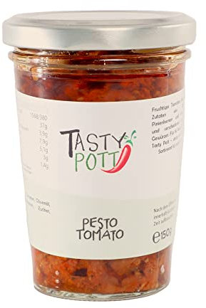 Tasty Pott Pesto I Handgemacht I Im Glas I Verschiedene Sorten I Walnusspesto I Tomatenpesto I Kräuter I Italienische Küche I Grüne Soße I Rote Sauce I Zu Nudeln I (Pesto Tomato)