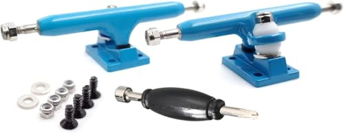 SPITBOARDS 32mm Fingerboard Pro Trucks by, Real Lock-Nuts, Single Axis, Kingpins, Rubber O-Ring Urethane Bushings, Optimized Hanger, Width 32 mm for Fingerboard Tuning & Assembling (Blue)