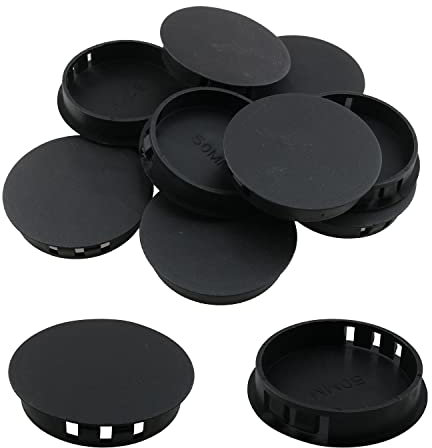 TAODAN 10 tappi per fori neri da 50 mm, in plastica, rotondi, con foro a filo, con chiusura a scatto per foro di bloccaggio, tappi terminali per tubi, inserti per tubi, per box da tavolo, foro extra