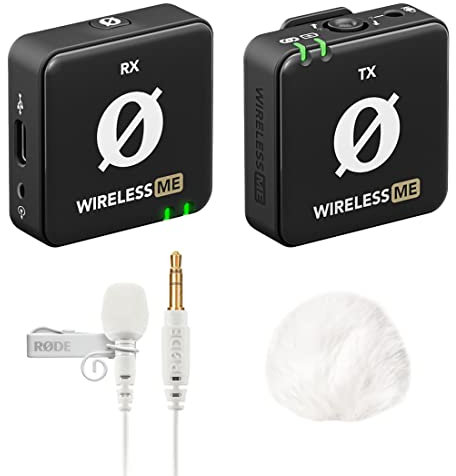 Rode Wireless ME Drahtlos Mikrofon-System + Lavalier GO Mikrofon Weiss + keepdrum Windschutz Weiss