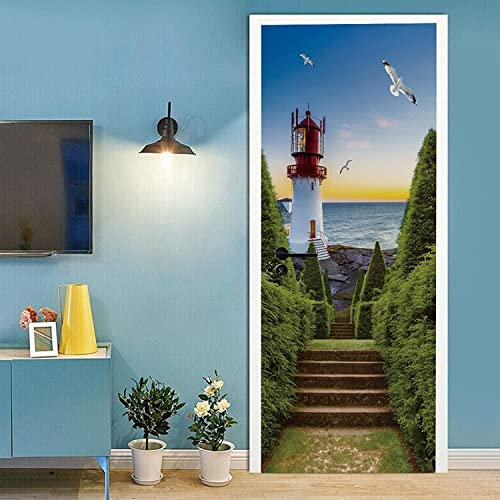 3D Türaufkleber Türtapete Selbstklebend Türposter Strand Leuchtturm Sonnenuntergang Landschaft 77 X 200 Cm Fototapete Türfolie Wasserdichte Abnehmbare Pvc Türtapete Innentür Schlafzimmer Küche Bad -