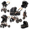 YAZOCO Passeggino Trio 3 in 1 Carrozzina Multifunzionale Carrozzina Ovetto Pieghevole Set Passeggino Neonato Sedili Parapiedi Zanzariere Vista Dall'Alto