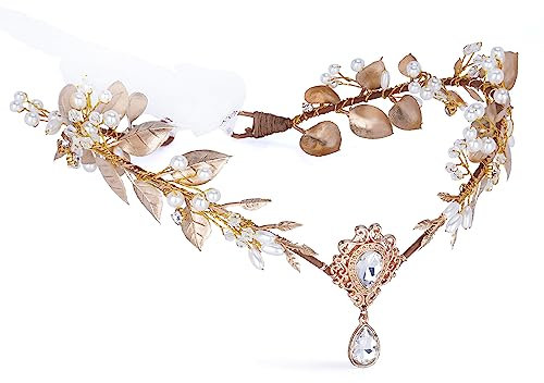 MOSTORY Haarreif mit Feen-Blume, Blattgold, griechische Göttin, Kopfschmuck, Olivenblätter, Tiara, V-Form, Königin-Krone für Frauen, Cosplay, Jäten, Festival, Geburtstag, Fotografie, Haar-Accessoire,