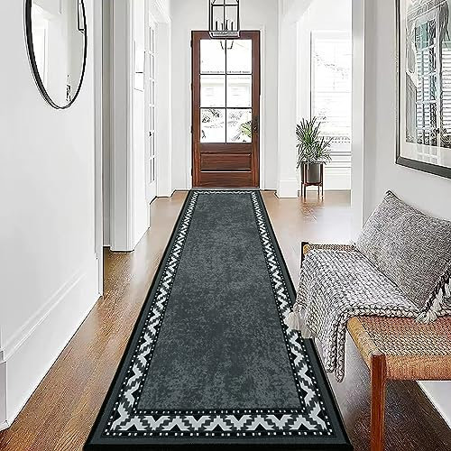 Rururug Carpet Runner for Hallway 80x300cm - Non-Slip Extra Long Washable Kitchen Rug, Heavy Duty Rubber Back Door Mat Indoor, Grey