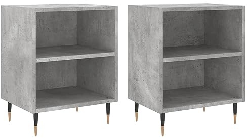 vidaXL Nachttisch 2 STK., Nachtschrank mit viel Stauraum, Kommode für Schlafzimmer, Nachttischschrank Beistelltisch Aufbewahrung Nachtkästchen, Betongrau Holzwerkstoff