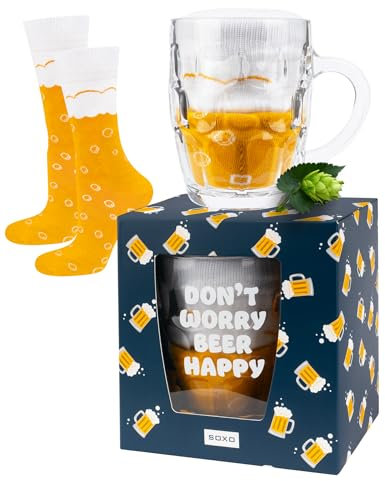 soxo Bier Socken Herren Lustige Socke Geschenke Für Männer Baumwollsocken Geschenk Sommer Socks Men 40-45 Socken Gelb 1 Paar + Krug