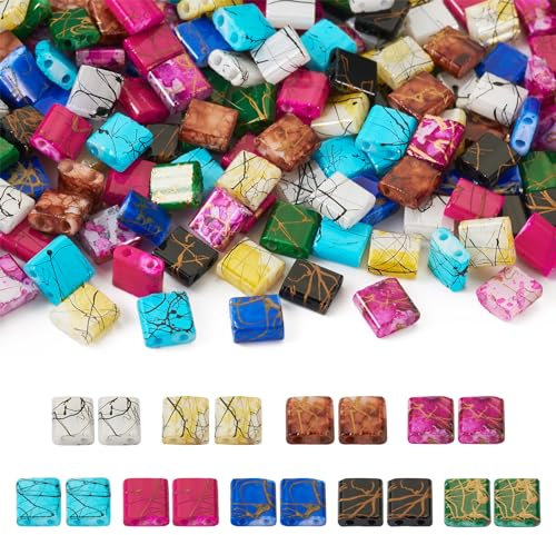 Bestewelry 180 cuentas de cristal de 2 agujeros rectangulares Tila cuentas de 9 colores de vidrio planas para hacer pulseras de joyería de varias hebras