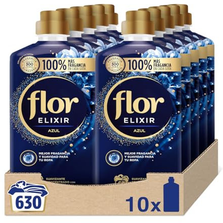 Flor Elixir Azul Suavizante para la Ropa, 630 dosis (10 botellas de 63 dosis)