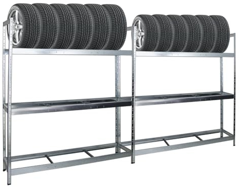 PROREGAL Mega Deal | 2X Reifenregal Tiger XL | HxBxT 200x180x45 cm | 300kg Fachlast | bis zu 42 Reifen | Verzinkt