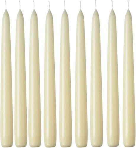 Ivory Tapered Dinner Candles, Unscented, 50 Pack | Slow-burning smokeless ivory candles for dining tables, events, celebrations and decorative displays.