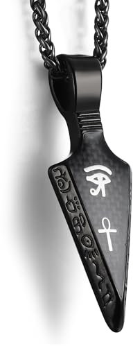 GTHIC Stainless Steel Arrowhead Pendant Necklaces For Men Women Egyptian Eye Of Ra Ankh Jewelry Gifts, 70cm Black Necklace