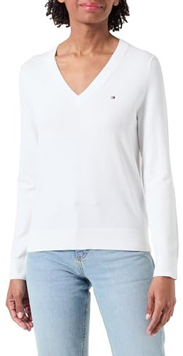 Tommy Hilfiger Donna Pullover Co Jersey Stitch Sweater Scollo a V, Bianco (Ecru), XS